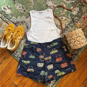 High Waist Denim Shorts with Colorful Purse Pattern 👛👛👛